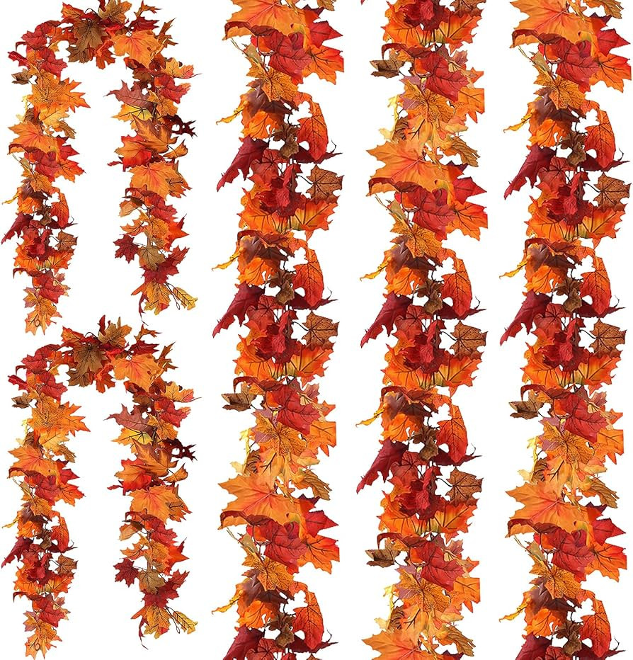 CQURE 5 Pack Fall Leaf Garland, Hanging Vines Garland Artificial Fall Maple Leaves Garland Thanks... | Amazon (US)