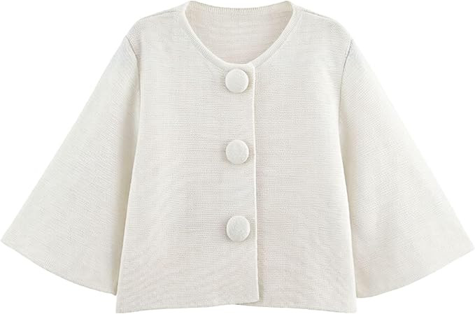 Xunger Women's Cropped Knit Cardigan Casual Round Neck Open Front Sweater Coat with Covered Butto... | Amazon (US)