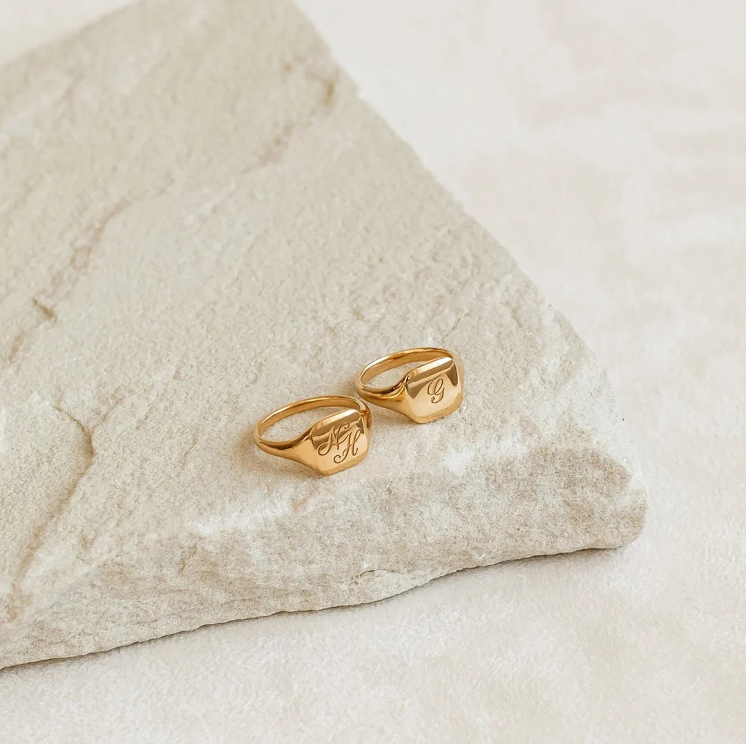 Custom Square Signet Ring by Gracepersonalized Engraved Initial Ring Personalized Couple Rings Me... | Etsy (US)