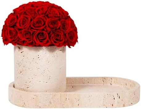 JoyFlower Preserved Flowers Vase, Yellow Travertine Flower Vases & Travertine Tray, Eternal Flowe... | Amazon (US)