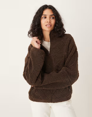 ASOS DESIGN quilted borg half zip through fleece in chocolate brown | ASOS | ASOS (Global)