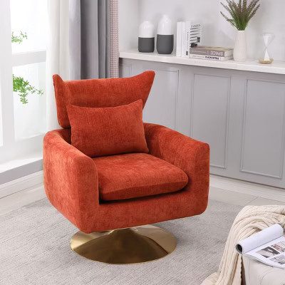 PAGED Swivel Accent Chair Classic Mid-Century Living Room Chairs with Circular Metal Base, Comfy Chair for Living Room, Orange | Target