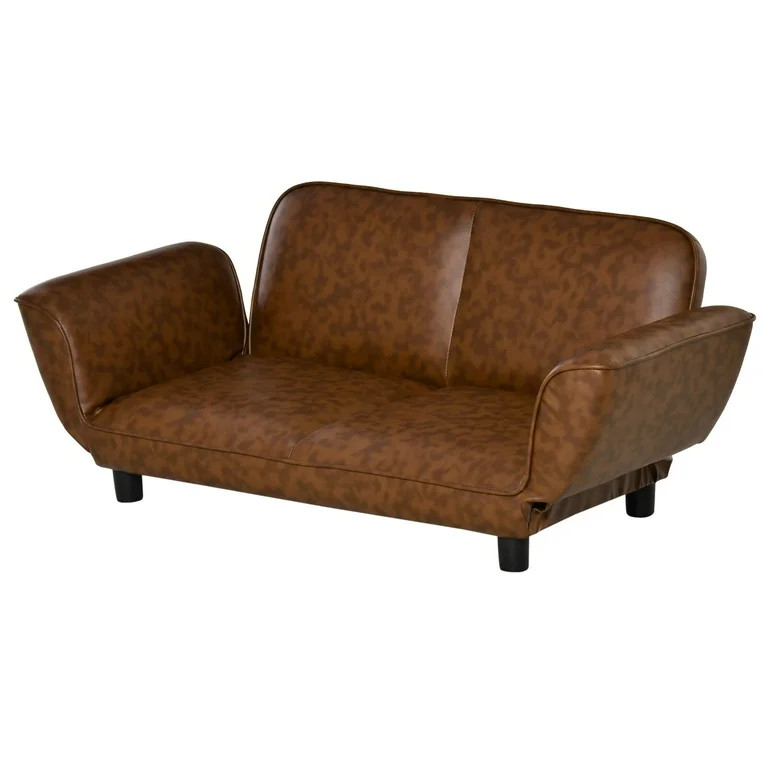 PawHut Pet Sofa Couch Foldable Dog Bed w/ Leather Cover Expandable to 52", Brown | Walmart (US)