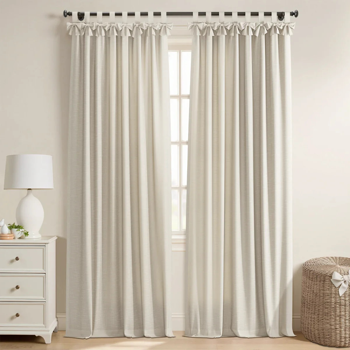 Jawara Linen Cotton Tie Top Bow Curtain - Oatmeal J401-3 | TWOPAGES