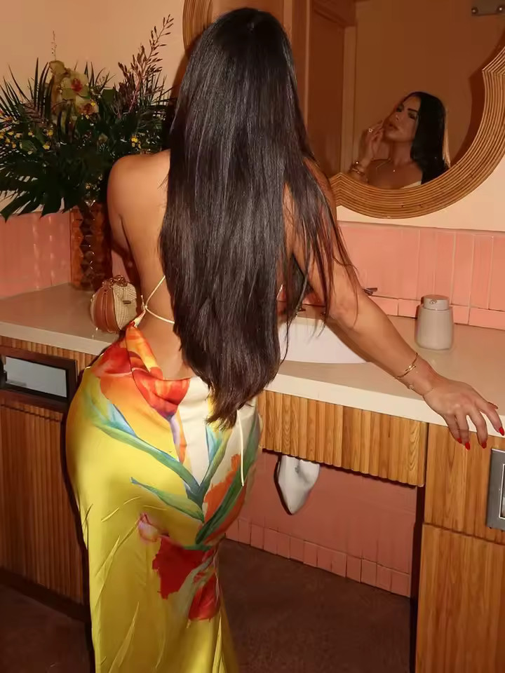 Weird Puss Floral Print Sexy Lace-Up Backless Dress Women Ruched Swing Collar Sleeveless Robe Vac... | AliExpress (US)