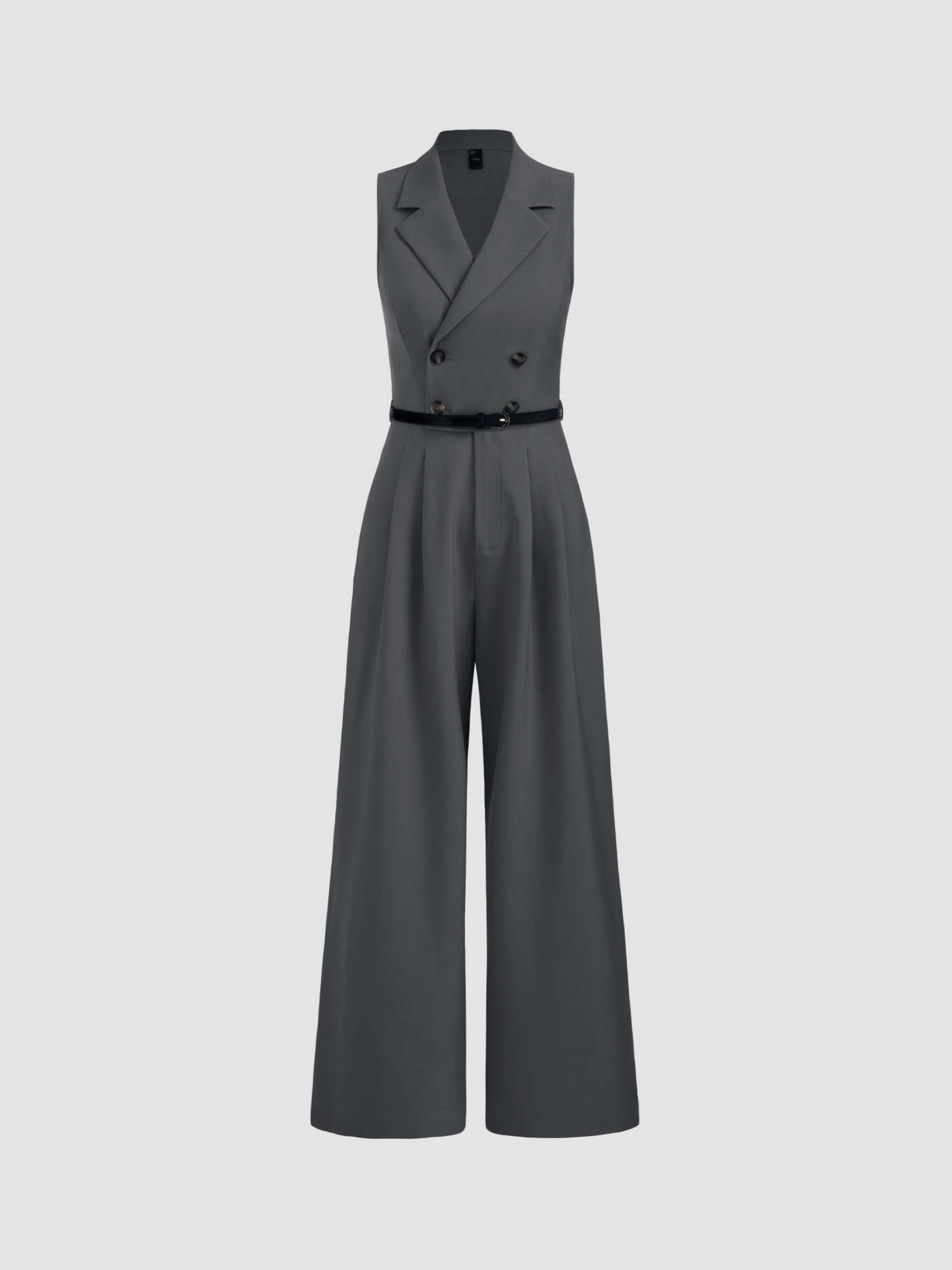Woven Collar Solid Button Jumpsuit With Belt For Work | Cider