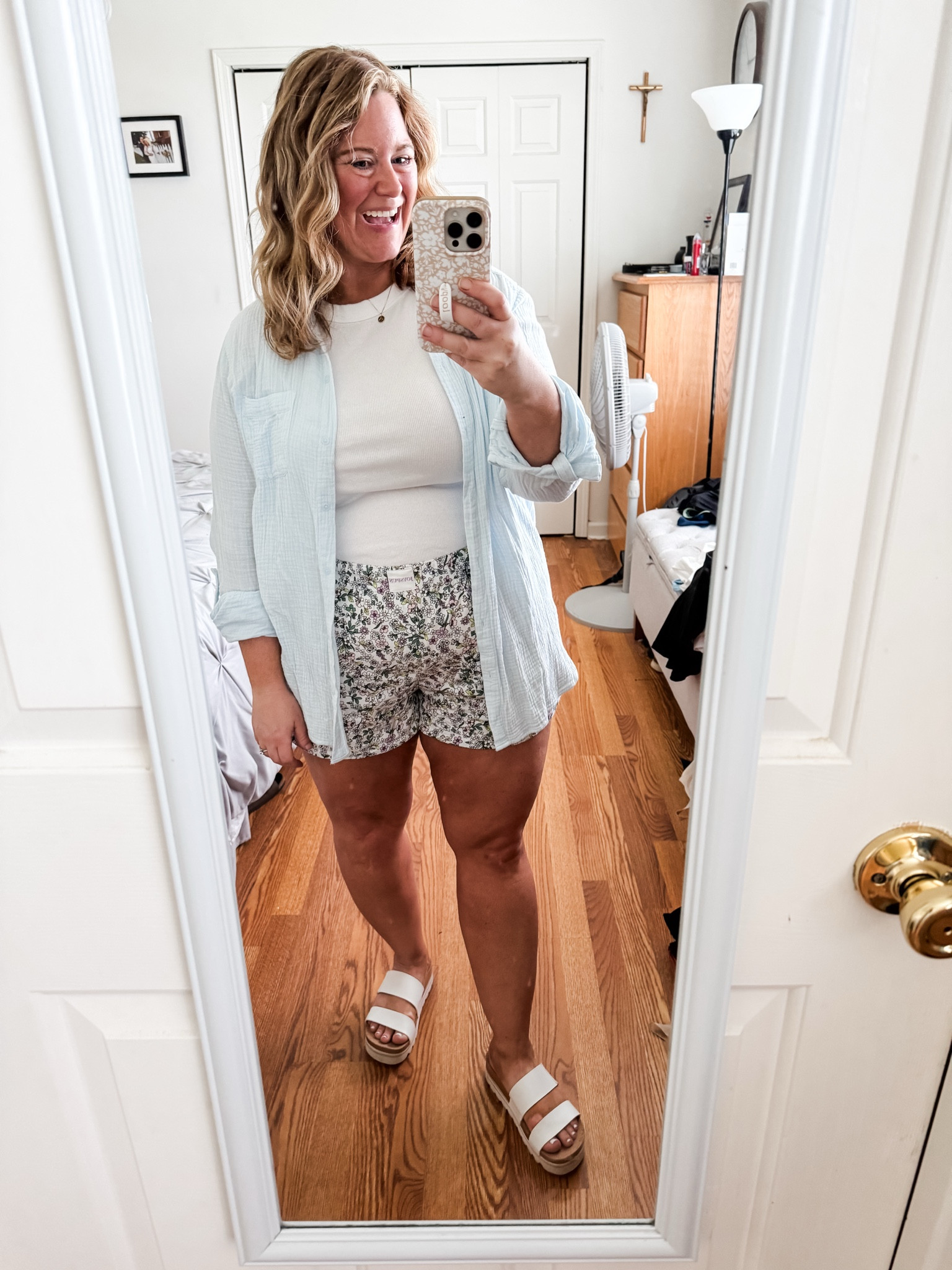 Most of my outfit is older so I linked what I could find that’s similar! Try pairing any gauze button down over a tee and with boxer shorts

#LTKmomlife #LTKMidsize #LTKSeasonal