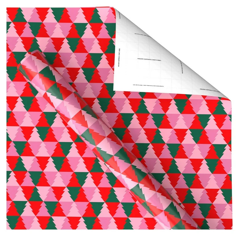 Pink and Green Trees Christmas Wrapping Paper, 160 sq ft, by Holiday Time | Walmart (US)