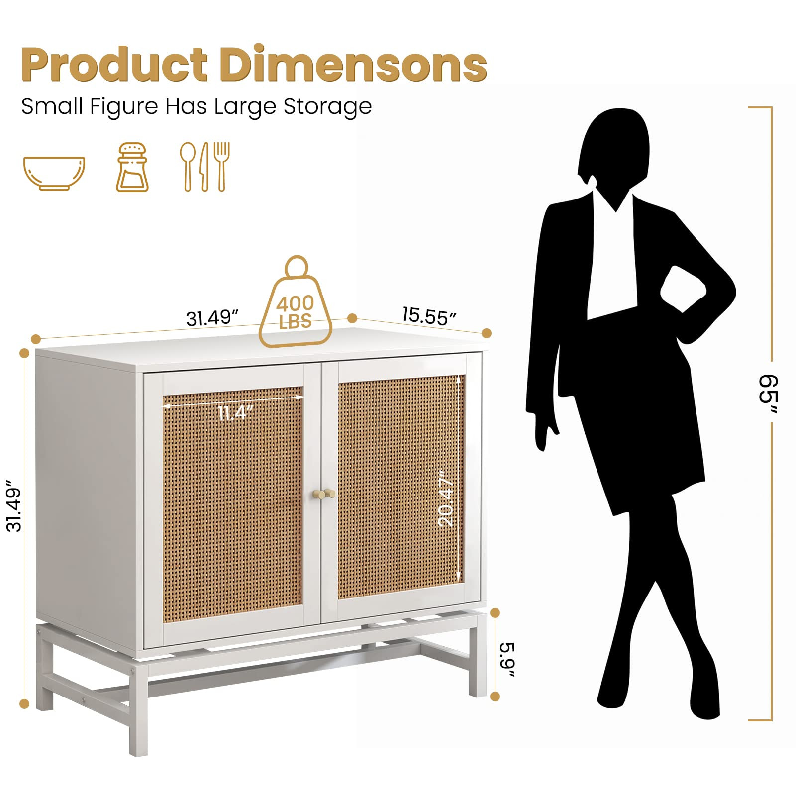 Recaceik Rattan Sideboard Buffet Cabinet, Bar Cabinet with Doors, Kitchen Cupboard Sideboards and... | Amazon (US)