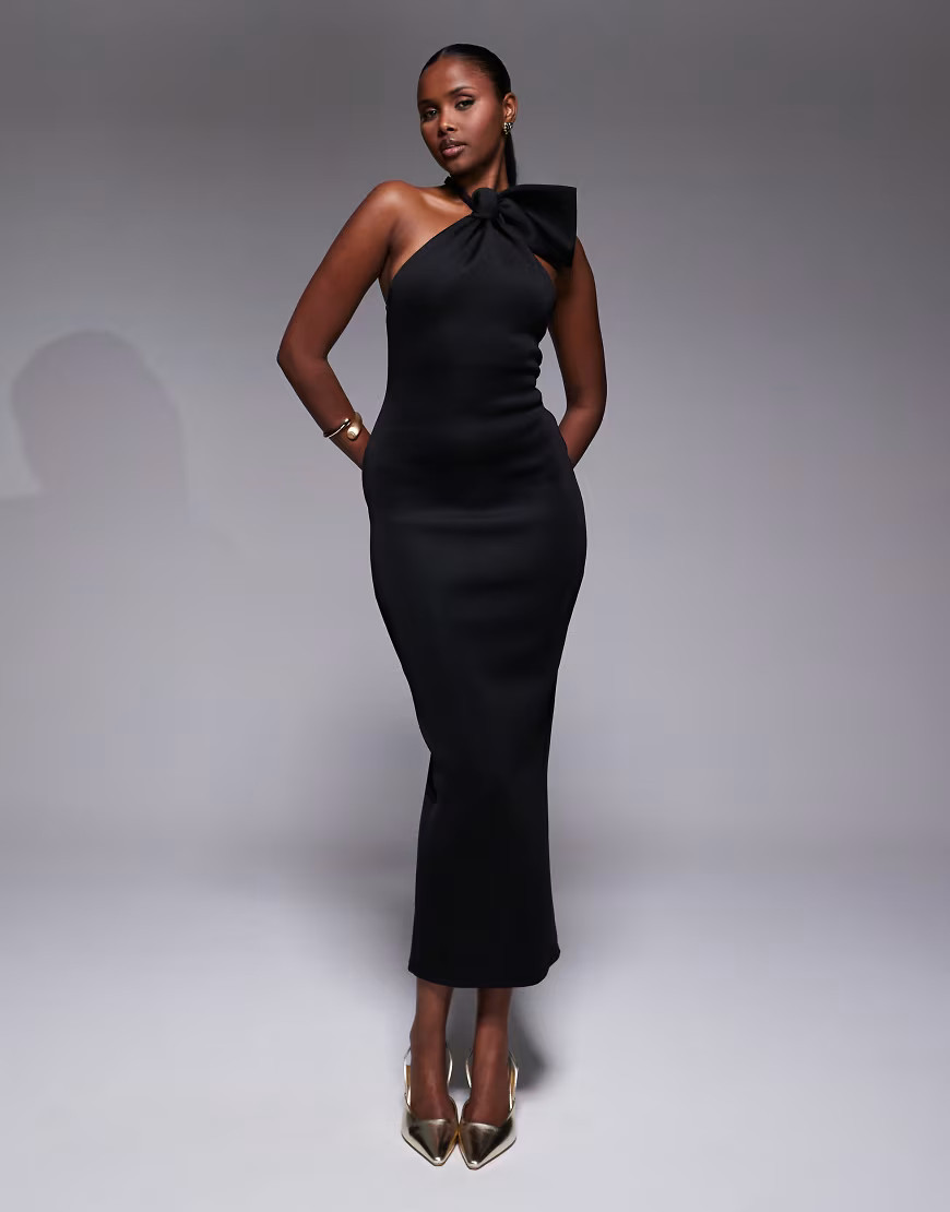 ASOS DESIGN bow neck sculpted maxi dress in black | ASOS (Global)