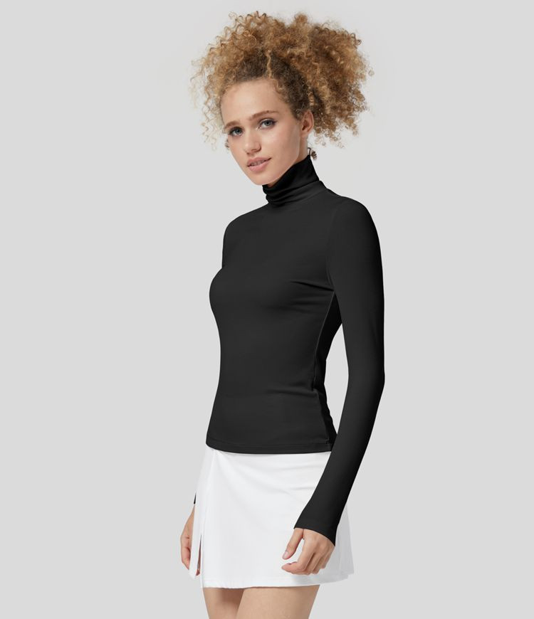 Ribbed Knit High Collar Long Sleeve Casual Top | HALARA