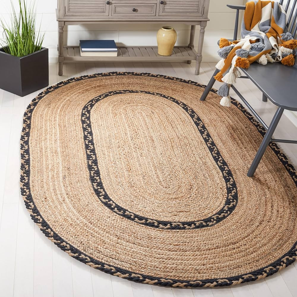 SAFAVIEH Natural Fiber Collection Area Rug - 5' x 8' Oval, Natural & Black, Handmade Jute, Ideal ... | Amazon (US)