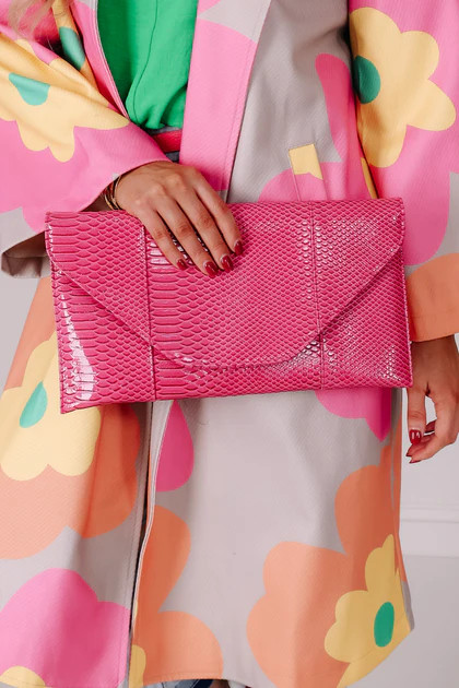 Wild Things Pink Snakeskin Print Clutch | The Willow Tree