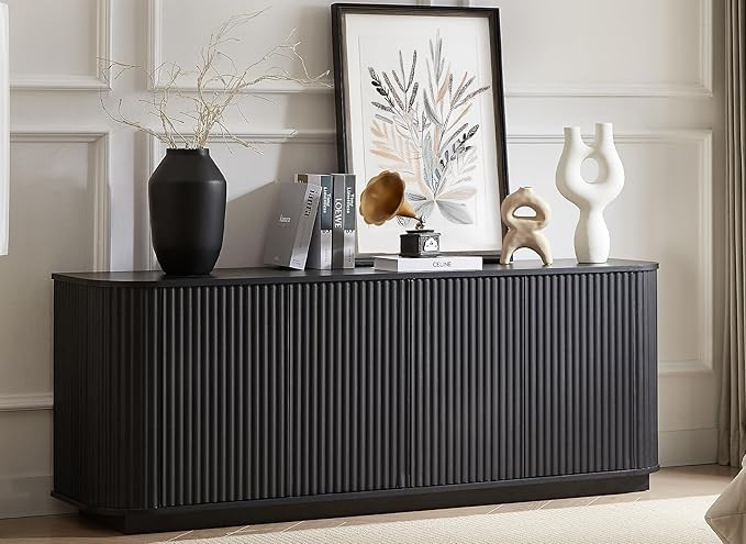 64" Sideboard Buffet Cabinet with Storage, Wooden Fluted Storage Cabinet Sideboard with Adjustabl... | Amazon (US)