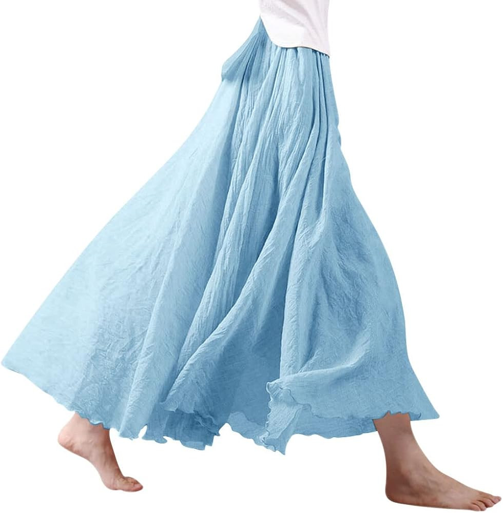 Ezcosplay Women Bohemian Beach A-Line Dress Double Layer Elastic Waist Long Maxi Skirt | Amazon (US)