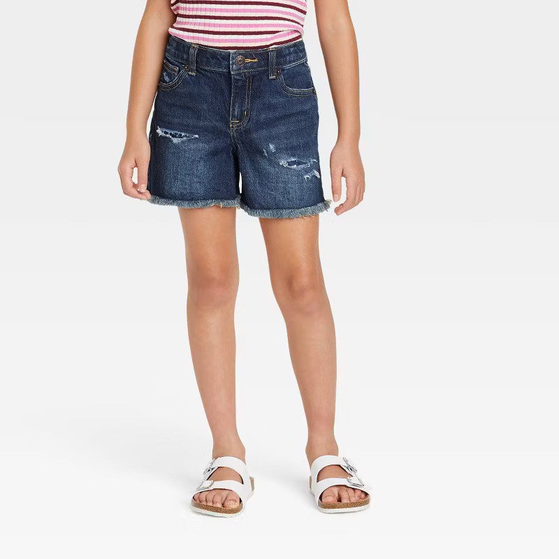 Girls' Destructed Jean Shorts - Cat & Jack™ Dark Blue | Target
