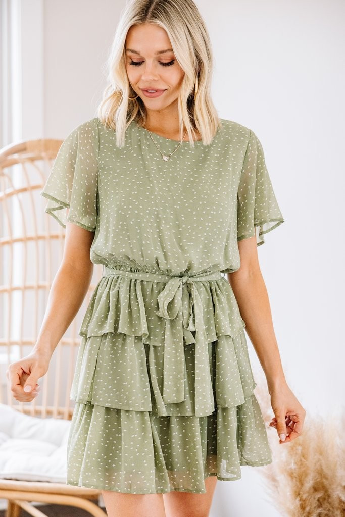 Take Your Word For It Sage Green Spotted Dress | The Mint Julep Boutique