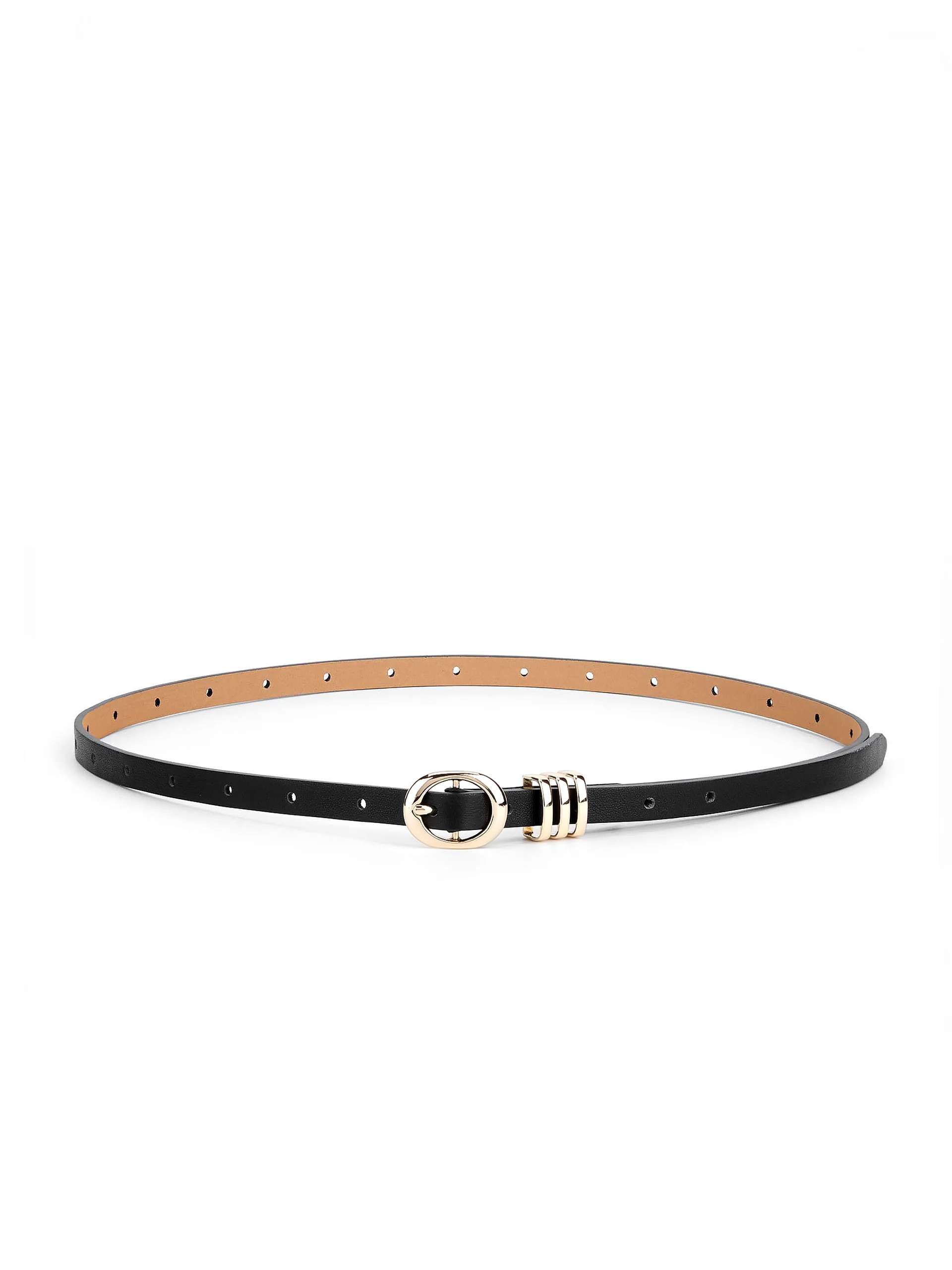 Classic Skinny Belt in Black - Carbon Black Leather with Gold Hardware / XXS | Ettika
