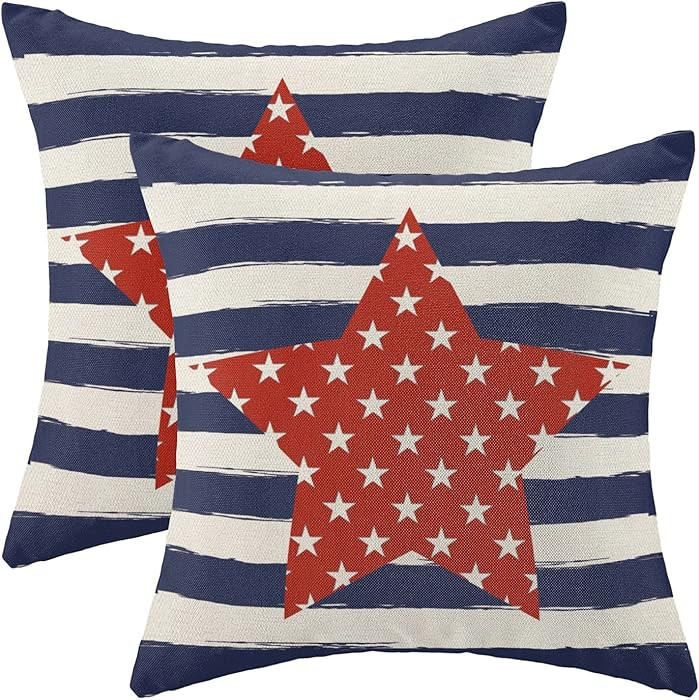 4th of July Pillow Covers 18x18 Inch Set of 2 Memorial Day Independence Day Blue Stripe Red Star ... | Amazon (US)