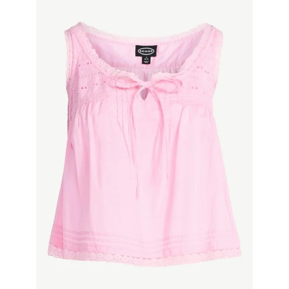 Scoop Women's and Women's Plus Flowy Cotton Tank Top with Lace Trim, Sizes XS-4X | Walmart (US)