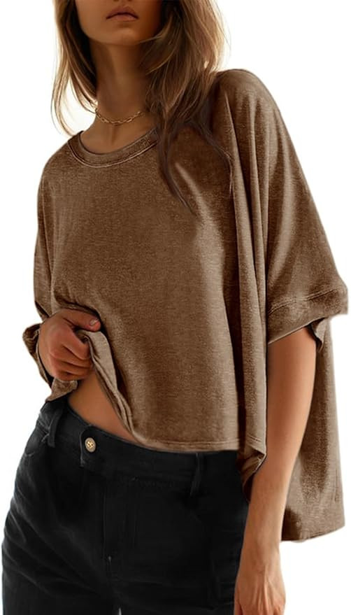 Dokotoo Summer Shirts 2025 Womens Solid T Shirts for Women Loose Oversized Tops Basic Tee | Amazon (US)