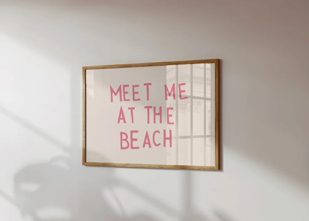 Meet Me At The Beach Print: Pink Coastal Typography (Digital Download, Horizontal) | Etsy (US)