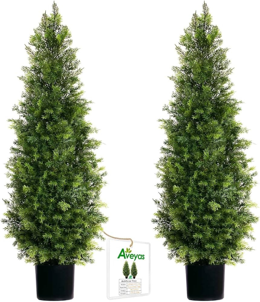 Aveyas 4ft Artificial Cedar Topiary Trees for Outdoor Front Porch Door, 4 Feet Faux Potted Plants... | Amazon (US)
