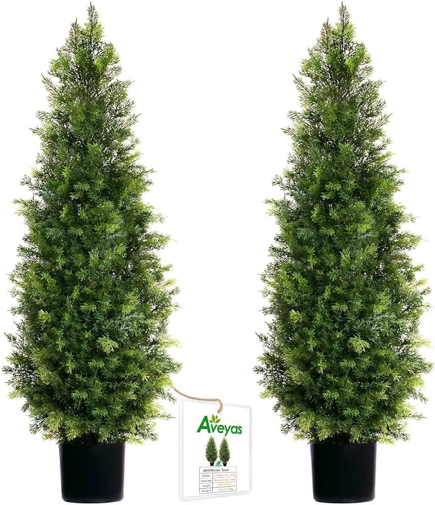 Aveyas 4ft Artificial Cedar Topiary Trees for Outdoor Front Porch Door, 4 Feet Faux Potted Plants... | Amazon (US)