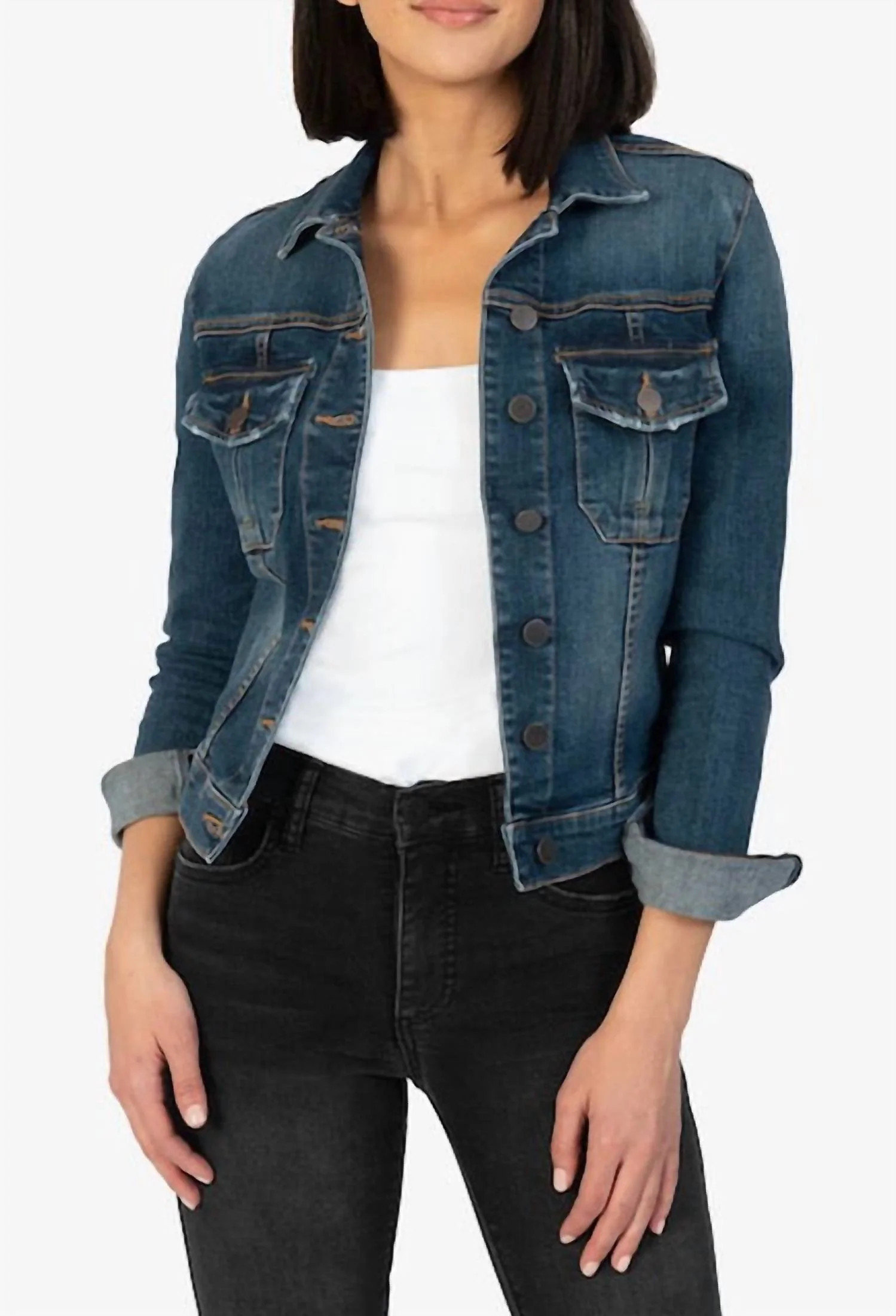 Button Front Closure Denim Jacket In Blue | Shop Simon