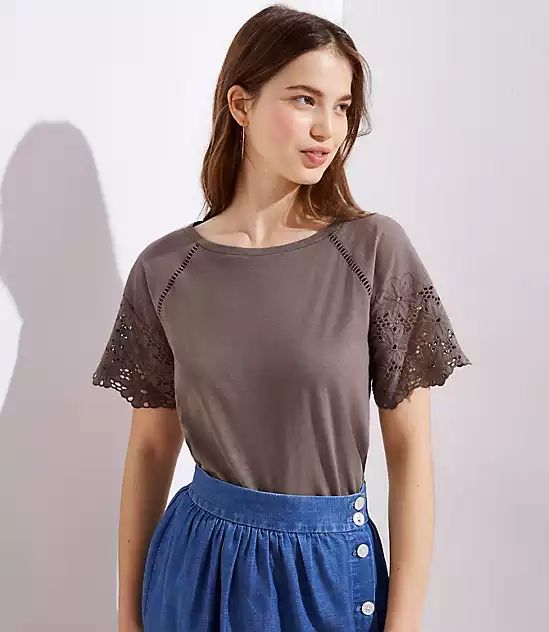 Eyelet Raglan Sleeve Tee | LOFT | LOFT