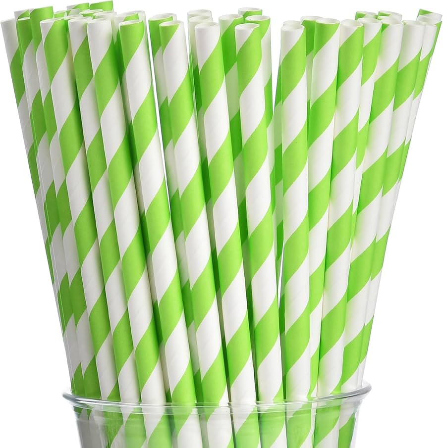 ALINK 100 Light Green and White Striped Paper Straws, Biodegradable Disposable Drinking Straws fo... | Amazon (US)
