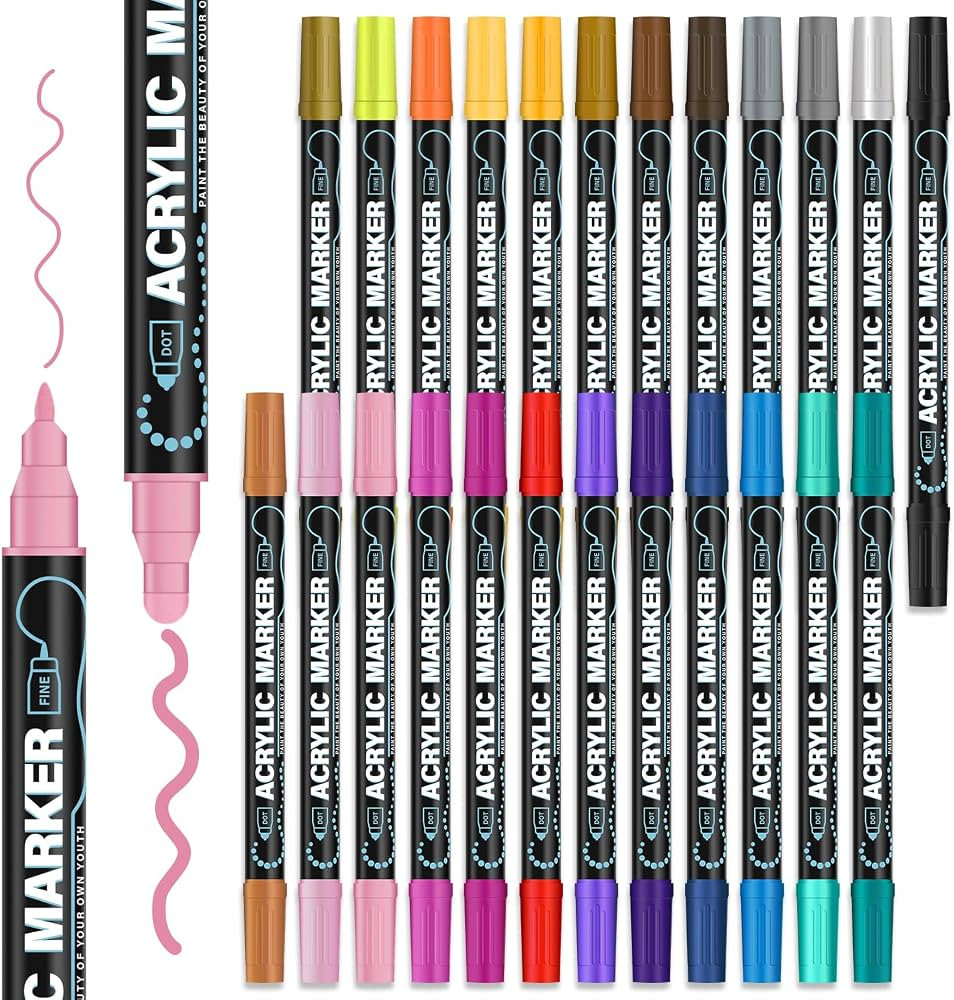 Acrylic Paint Markers, 24 Colors Paint Pens Acrylic Markers for Rock Painting, Wood, Ceramic, Gla... | Amazon (US)