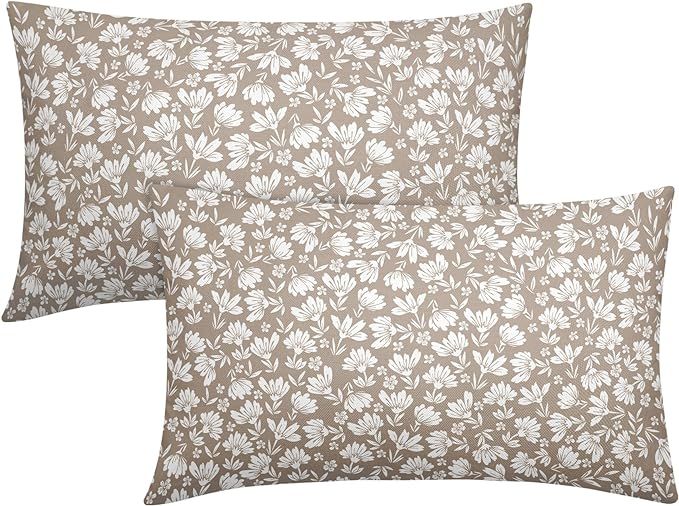 Tan Khaki Beige Daisy Floral Lumbar Pillow Covers 12X20 Inch Vintage Flowers Pillow Cases Set of ... | Amazon (US)