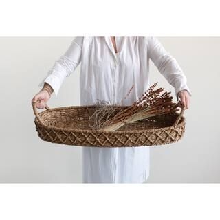 32" Decorative Oval Woven Seagrass Tray with Handles | Michaels Stores