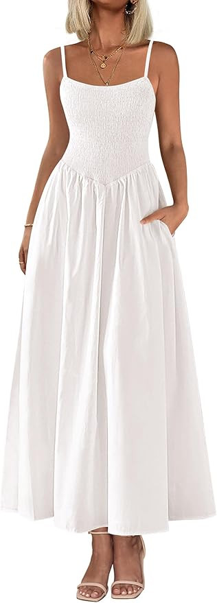 PRETTYGARDEN Women's Smocked Maxi Dresses 2025 Summer Beach Sundress Casual Spaghetti Strap Swing... | Amazon (US)