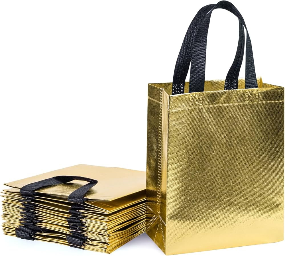 WRAPAHOLIC Reusable Gold Gift Bag with Handles - 12 Pack Medium Size 8 x 4 x 10 inch - Perfect fo... | Amazon (US)
