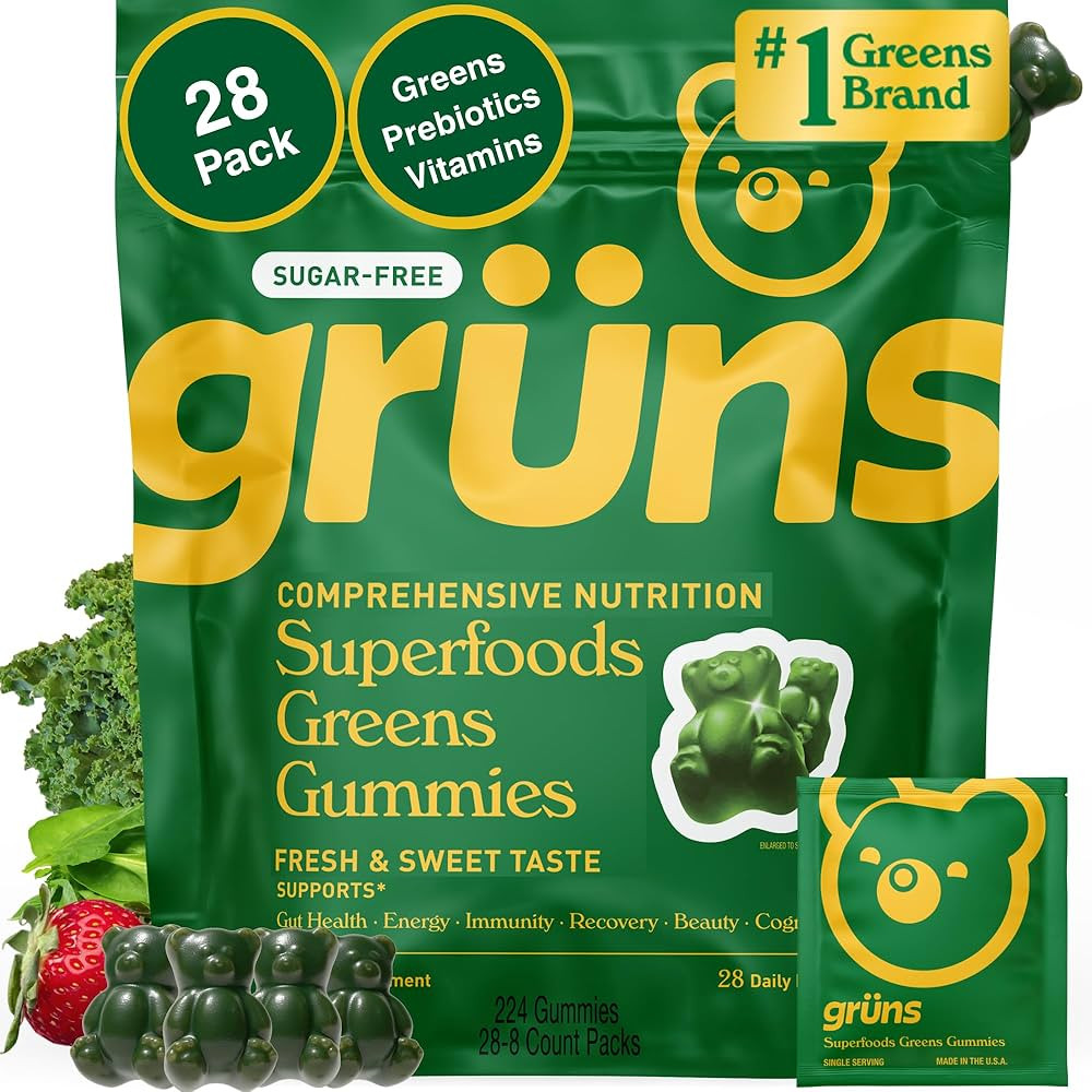 Gruns Adult Sugar-Free Super Greens Gummies, Superfood Vitamin Gummy Bears with Spirulina, Chlore... | Amazon (US)