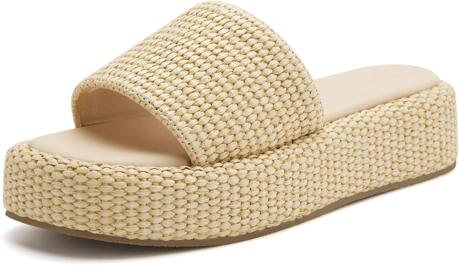 vodvob Platform Sandals for Women Open Toe Comfort Slip On Espadrille Sandals Cute Beach Straw Ra... | Amazon (US)