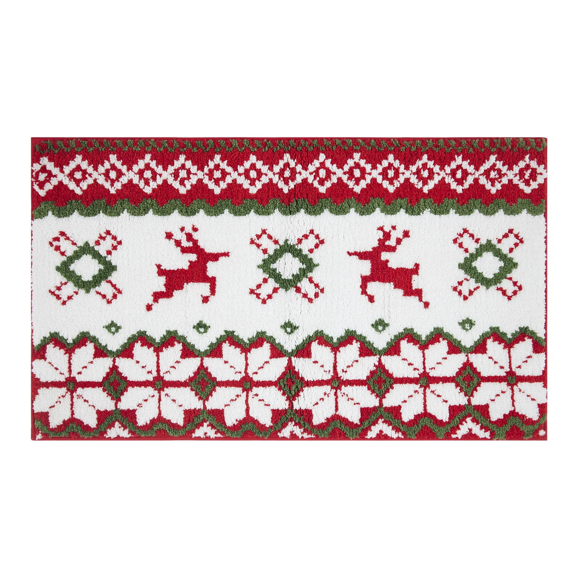 Holiday Time Multi-Color Fair Isle Deer Polyester Indoor Accent Rug 20" x 34" | Walmart (US)