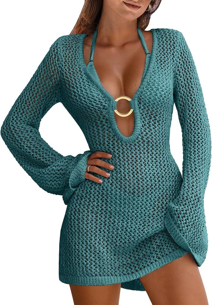 ANRABESS Women Summer Beach Cover Ups Swimsuit Crochet Swimwear Bathing Suit Knit Hollow Out Long... | Amazon (US)
