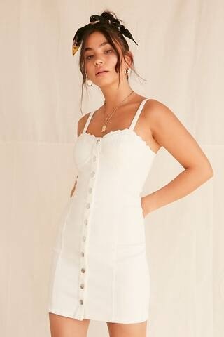 Lace-Trim Buttoned Denim Dress | Forever 21 (US)