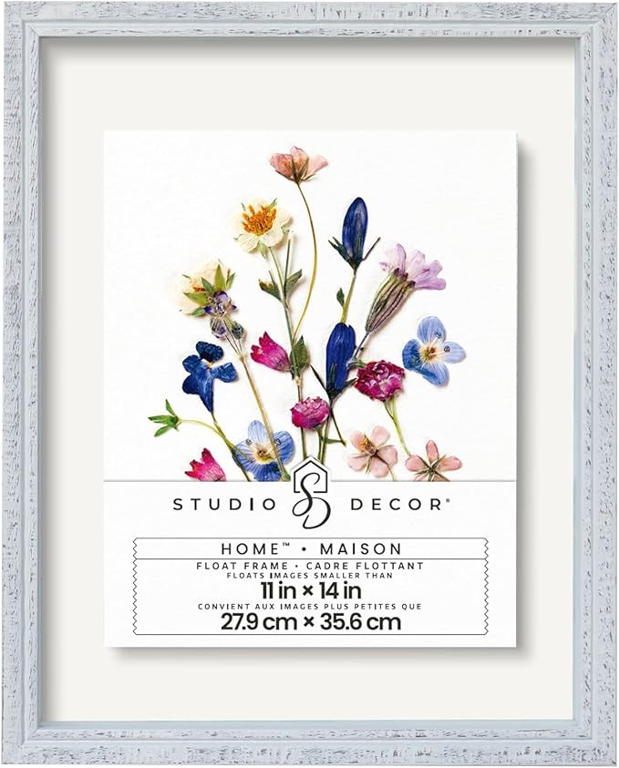 Studio Decor 11" x 14" Home White Distressed Float Picture Frame - Includes Pre-attached Hanging ... | Amazon (US)