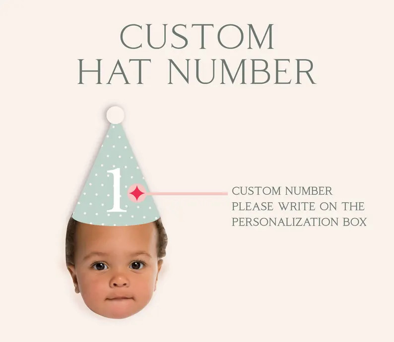 Custom Hat Face Banner for First Milestone Birthday Pastel Party Hat Cupcake Face on Stick Person... | Etsy (US)