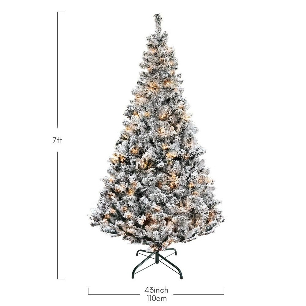 7ft Pre-lit Christmas Tree Snow Flocked, 300 Warm Lights UL Certified Artificial Xmas Tree (Flocked  | Bed Bath & Beyond