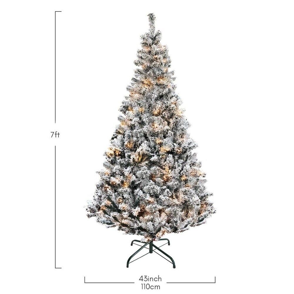 7ft Pre-lit Christmas Tree Snow Flocked, 300 Warm Lights UL Certified Artificial Xmas Tree (Flocked  | Bed Bath & Beyond