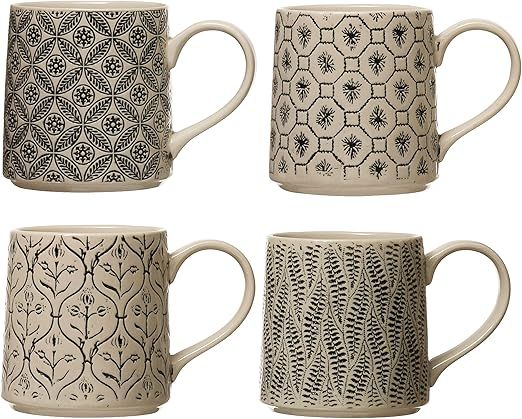 Creative Co-Op Set of 4, Stoneware Mug, 4 Styles Mugs & Cups, Multi | Amazon (US)
