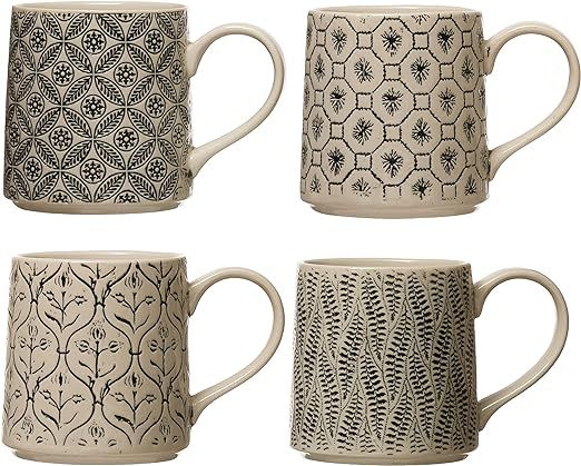 Creative Co-Op Set of 4, Stoneware Mug, 4 Styles Mugs & Cups, Multi | Amazon (US)