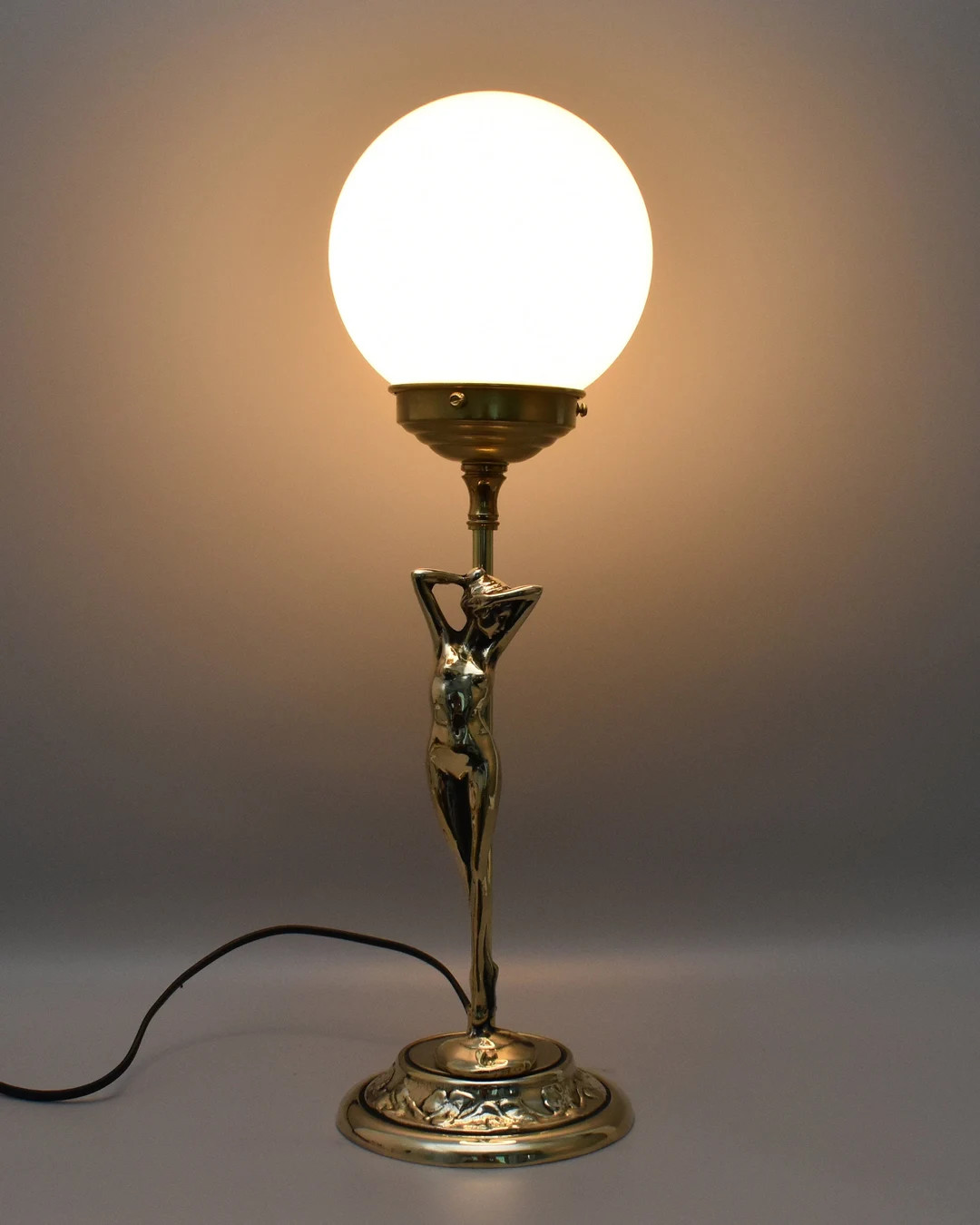 Unique Art Deco Style Lamp, Polished Brass, White Sphere Shade, Lamp with Woman Sculpture, Night ... | Etsy (US)