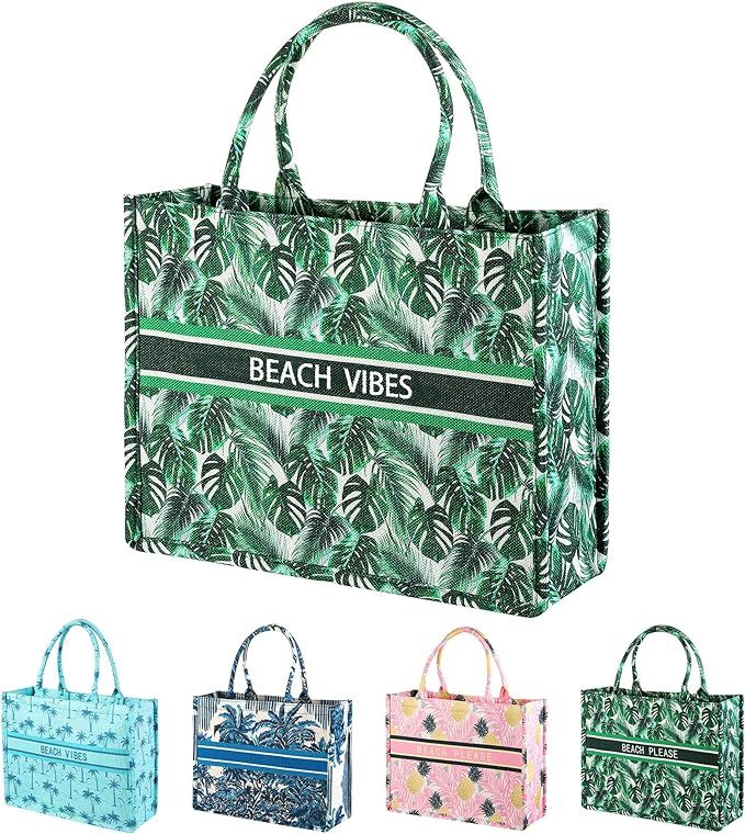 Genovega Printed Canvas Tote Bag Beach Vacation Essentials Travel Accessories Perfect Women Chris... | Amazon (US)