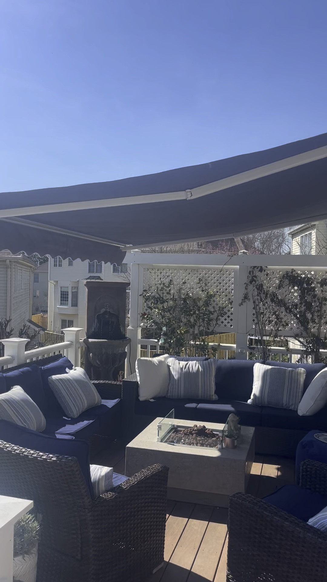 Loving this outdoor zibe - welcome to my zen den ! Added this retractable awning for shade or rain and also for Firepit I’ve had for years gives off a lot of warmth and also looks so pretty ! Also love the sofa it’s so comfy and matches my other pieces . For more home inspo follow Cammyrobinson exact fountain🌸❤️

#LTKhome #LTKSeasonal #LTKstyletip